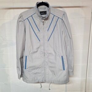 Vintage‎ 80s Current Seen Gray Blue Chevron Windbreaker Women Size 18 Retro